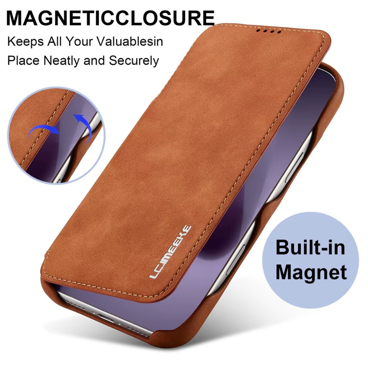 Leather Wallet Card Holder Phone Cover - Carteira de couro magnética flip capa