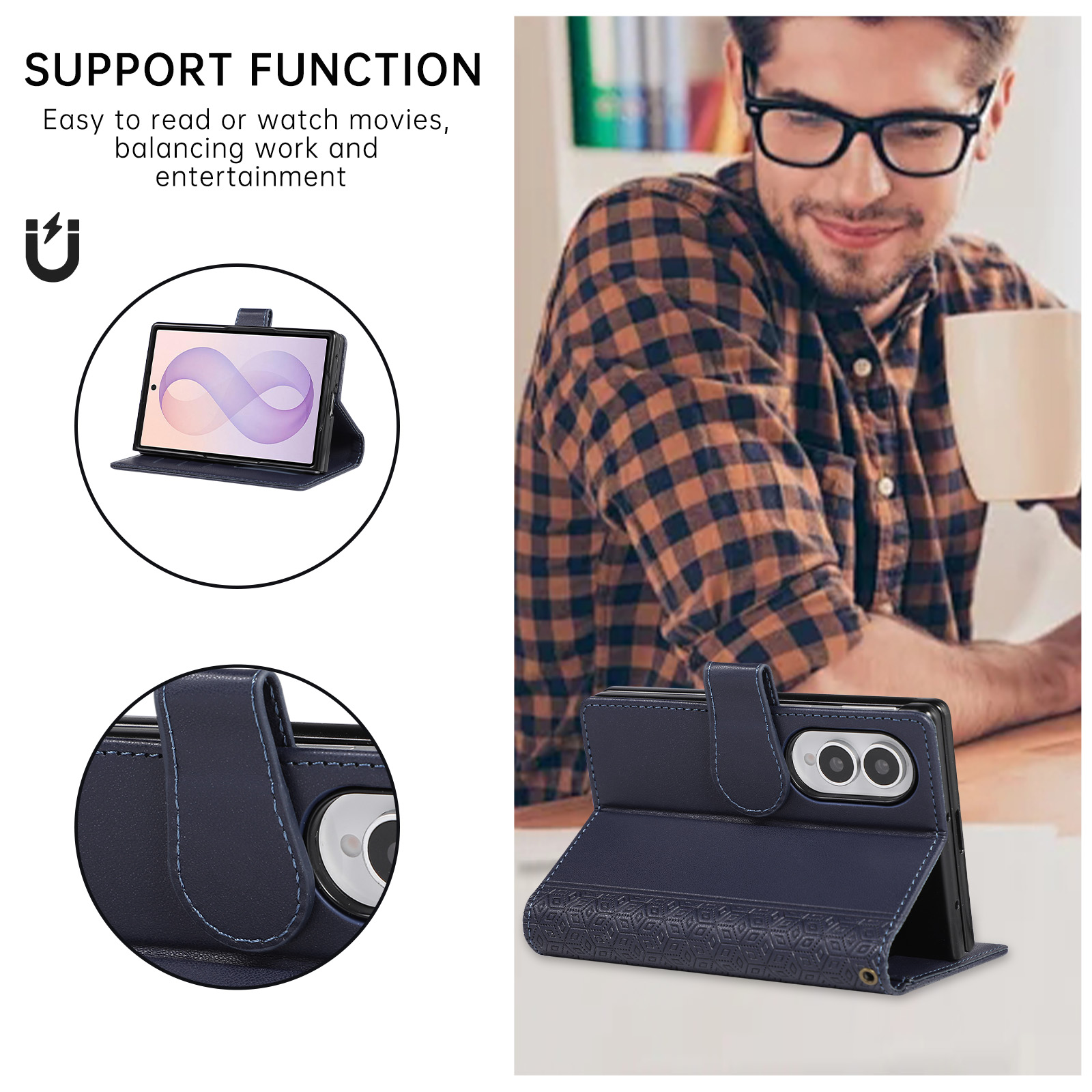 Capa de Telefone de Luxo em Co - Leather Wallet Card Holder Phone Cover avaliação e preço
