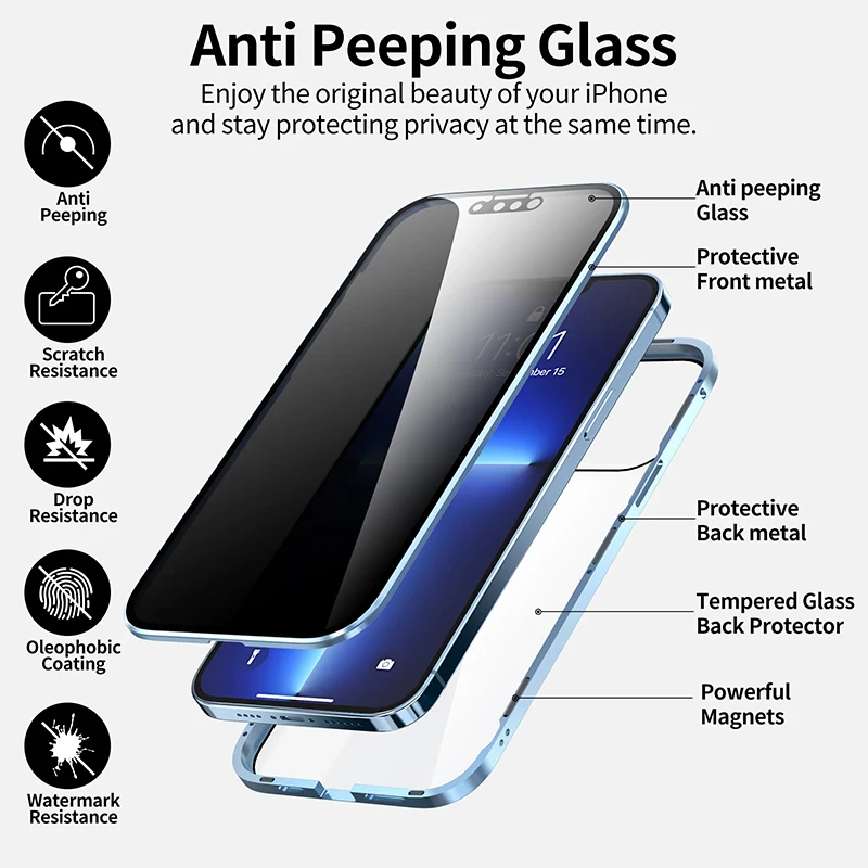 Capa Magnética de Metal com Vi - Anti Spy Privacy Glass Case avaliação e preço